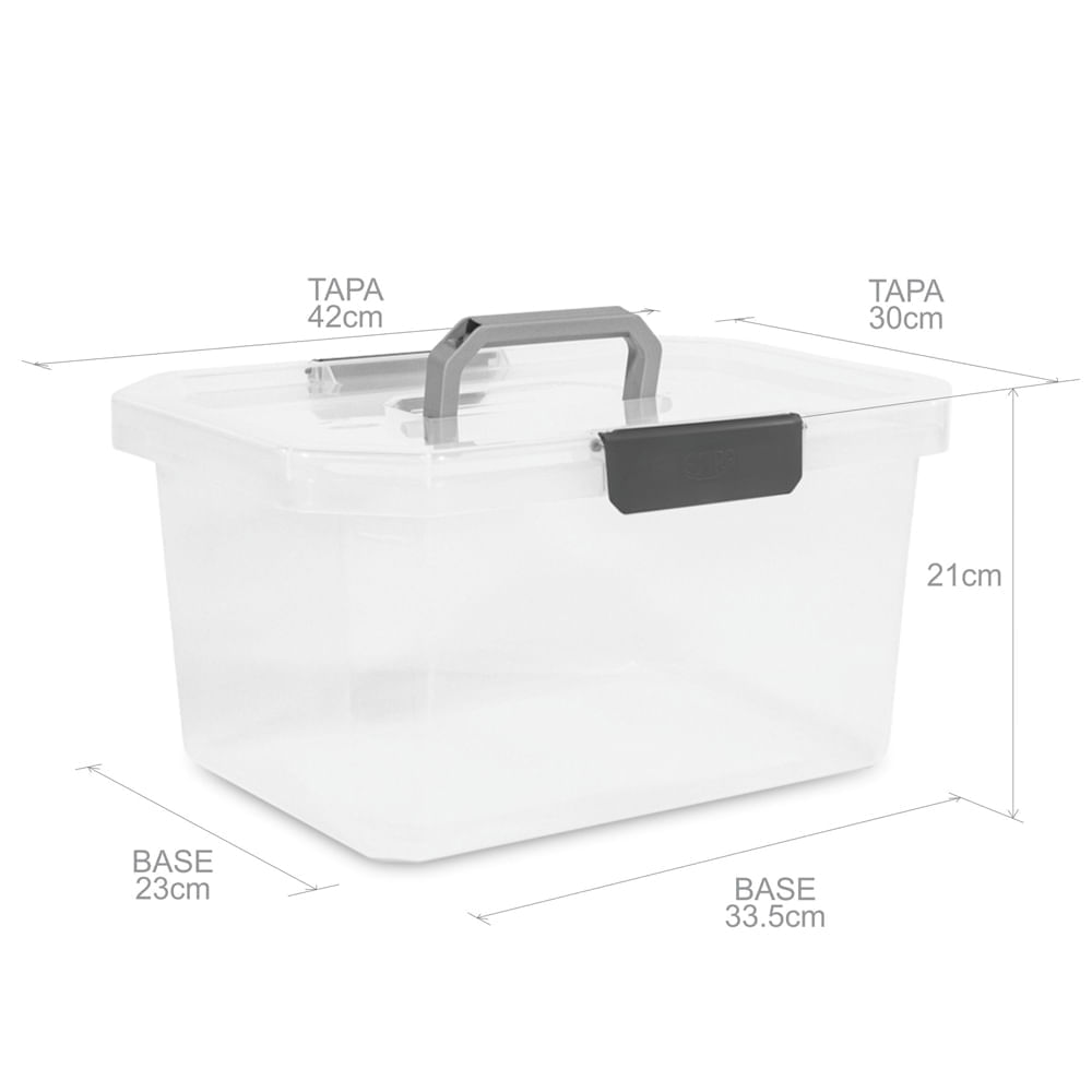 Caja organizadora plástica transparente Extra grande y tapa 27L