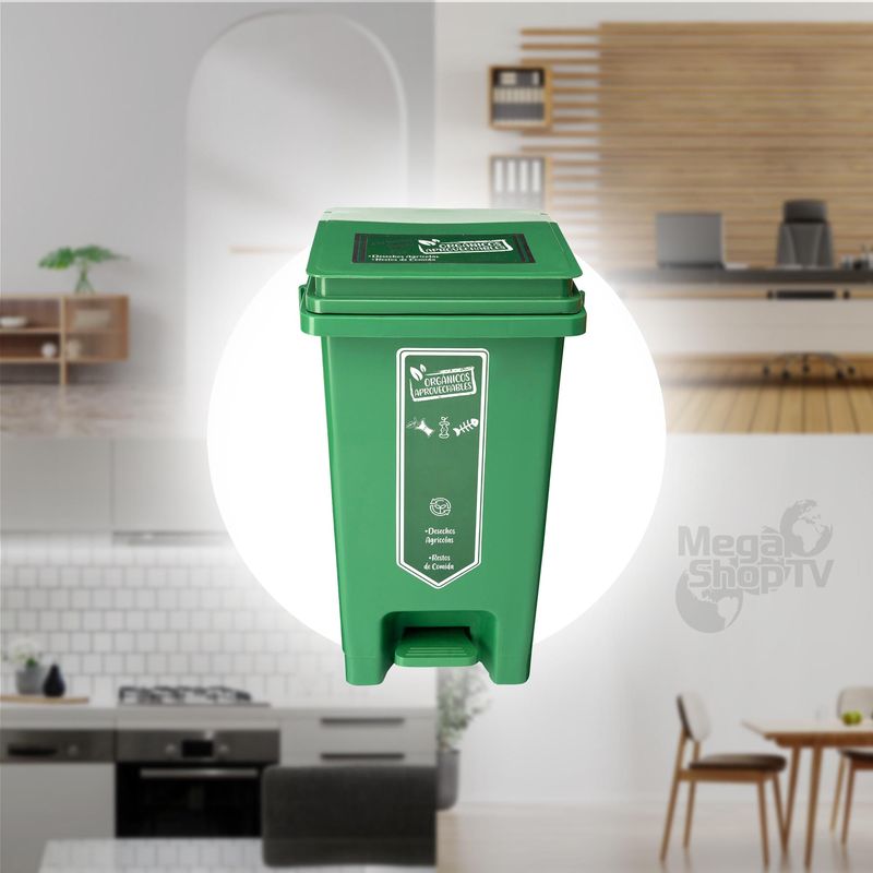 Caneca De Reciclaje 20l Con Autoenganche Plástica Verde Pedal 4698