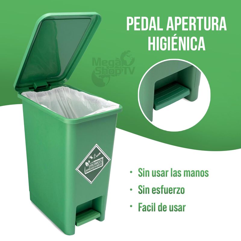 Caneca de reciclaje plástica blanca papelera con pedal 12 Lts