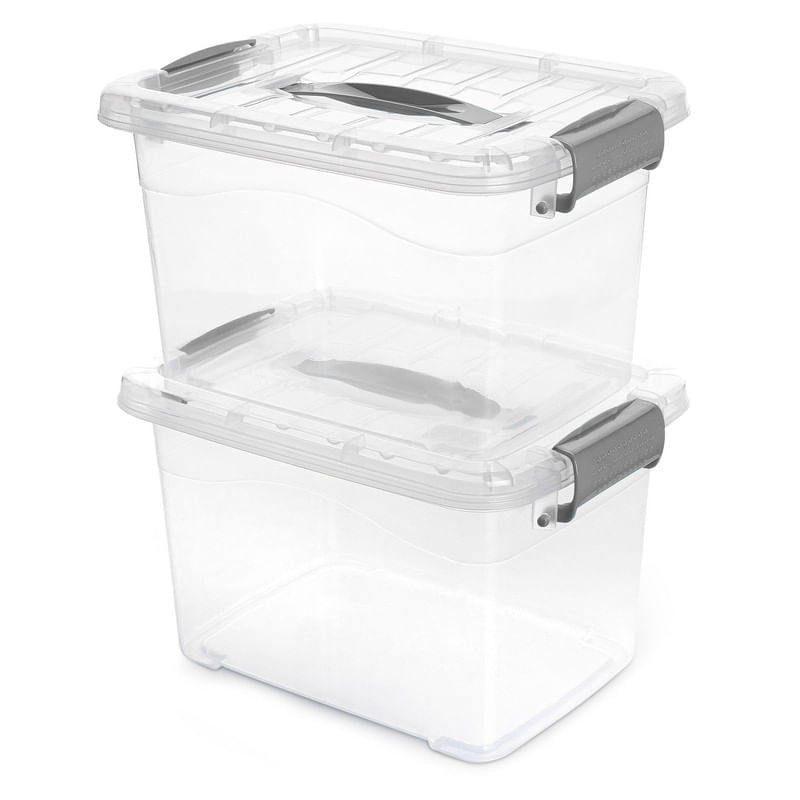 2 Cajas organizadoras plásticas transparentes con tapa 5.5 L Gris