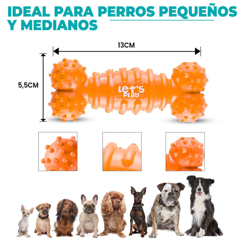 Juguete Mordedor Dental Hueso de Goma para Perros Medianos Naranja