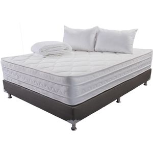 Combo Base Cama y Colchón Sigma Beige y Plata Semidoble 120 cm con