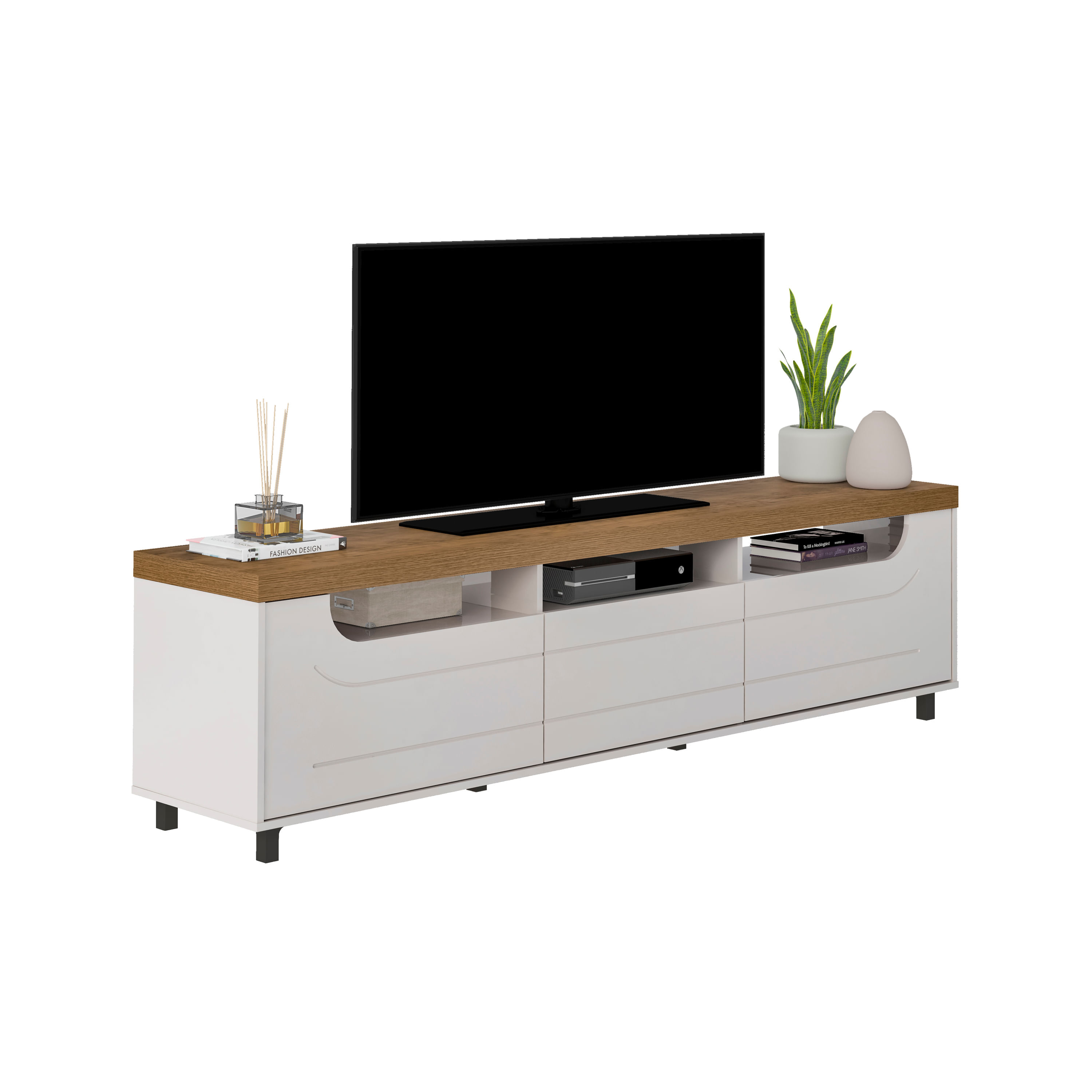 Canes mueble tv blanco mate y natural duna pequeño