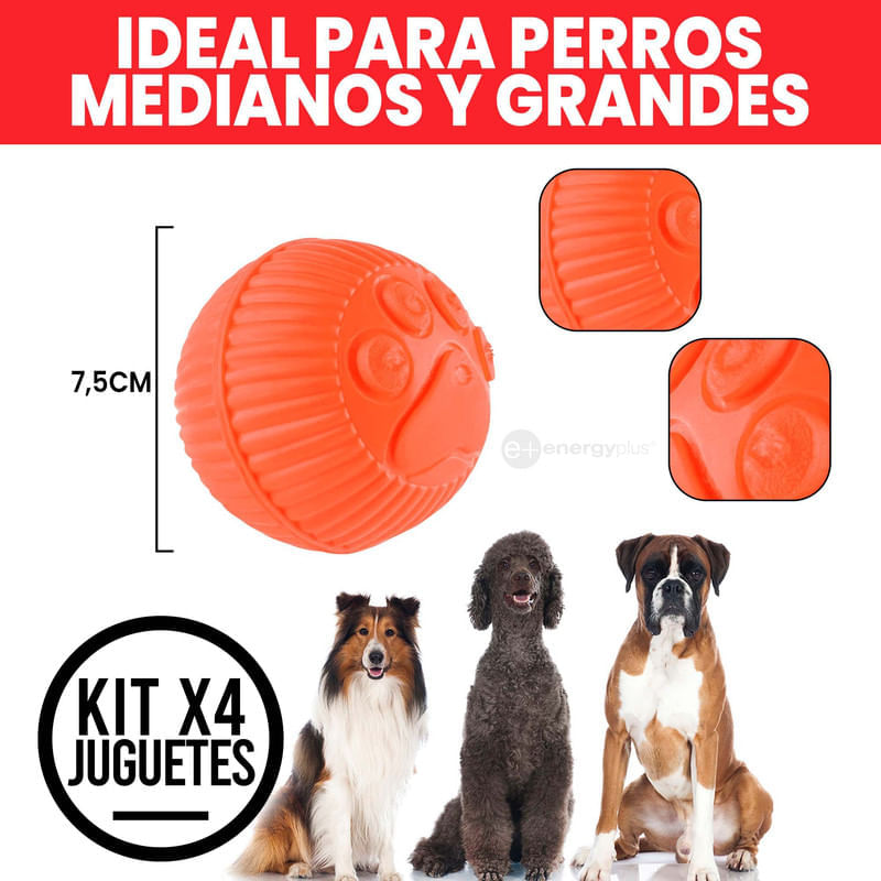 4 Juguetes con pelota y cuerda resistente para perros medianos