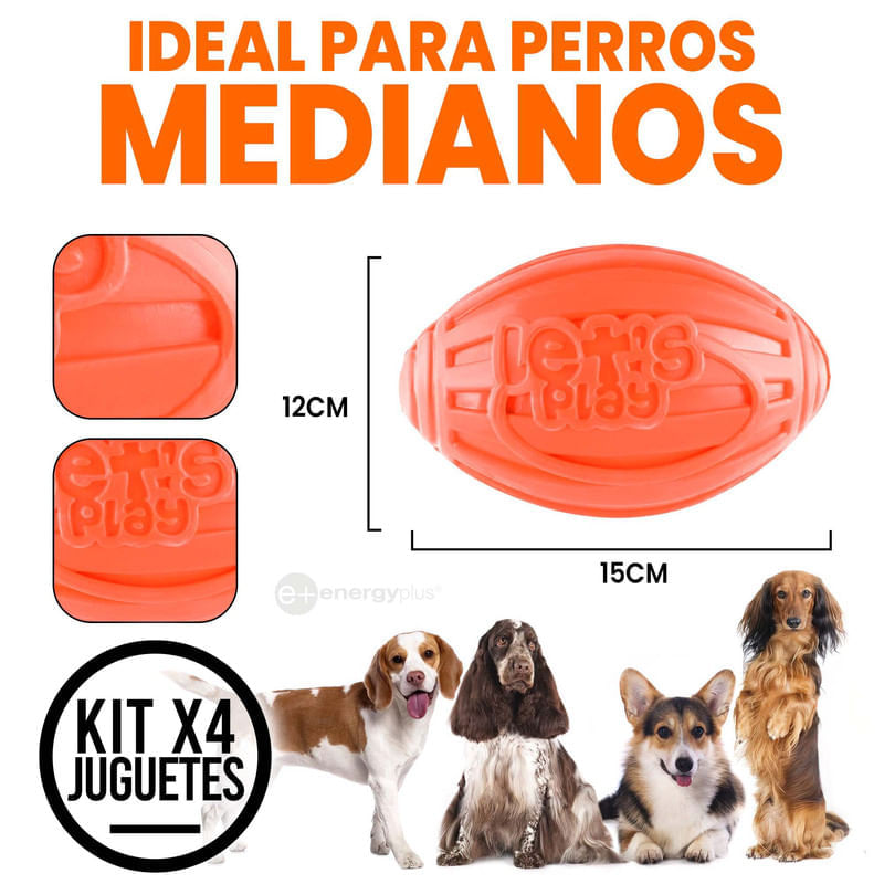 4 Juguetes para Perros: Balón ovalado y chillón Resistente