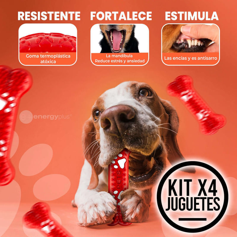 4 Juguetes Mordedor Dental Hueso Goma para Perros Medianos