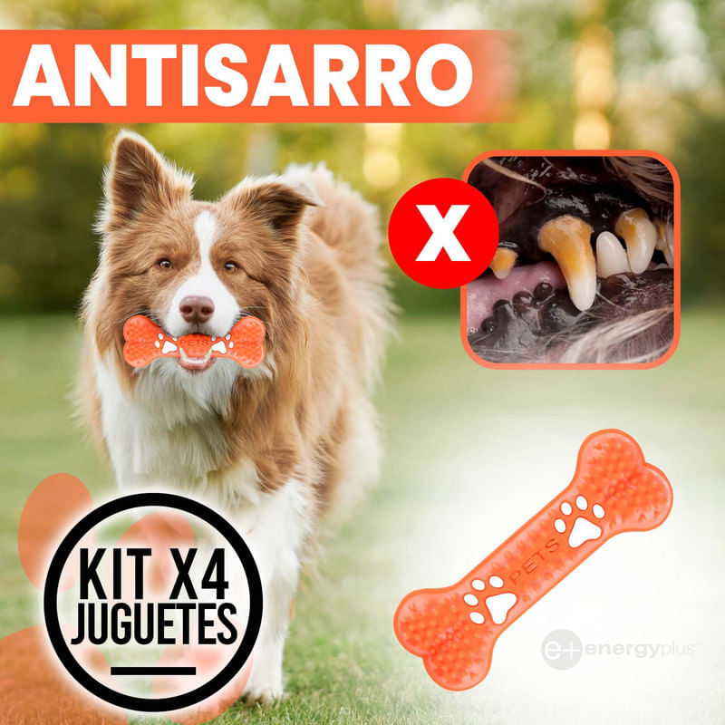 4 Juguetes Mordedor Dental Hueso Goma para Perros Medianos