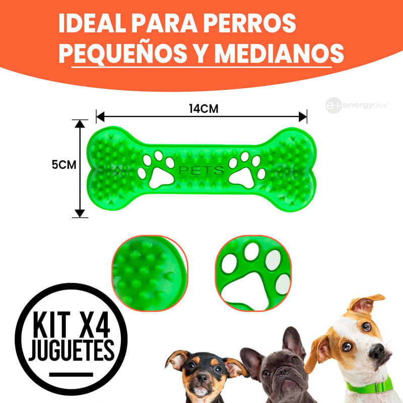 4 Juguetes Mordedor Dental Hueso Goma para Perros Medianos