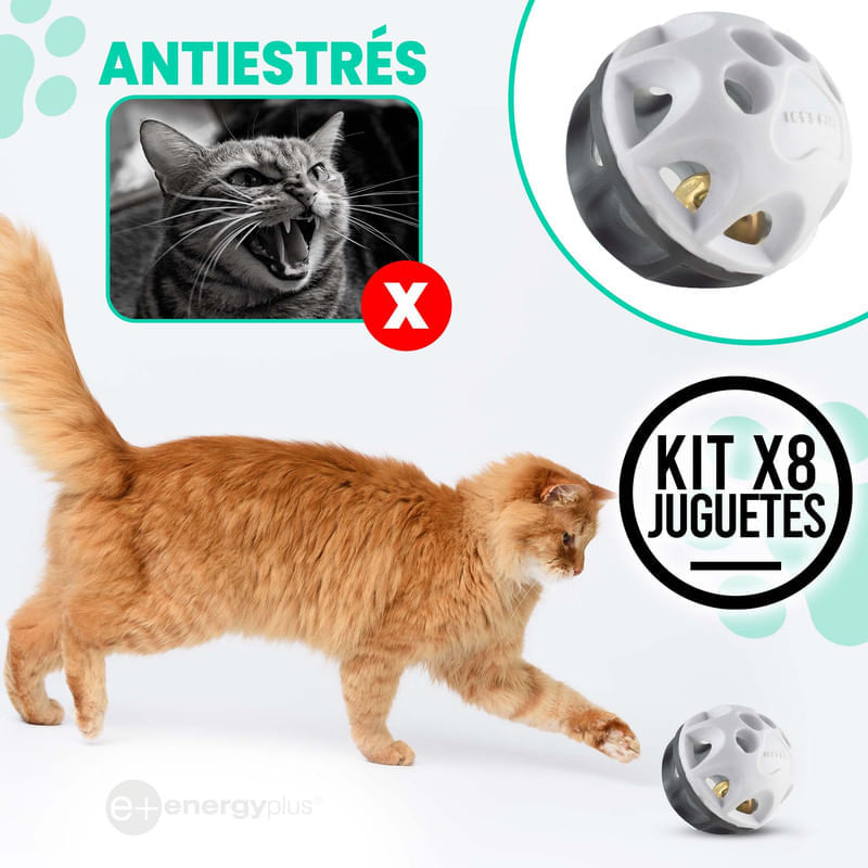 KIT X8 Pelotas para gatos con cascabel Juguete suave resistente