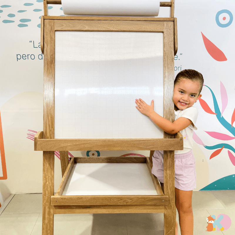 Caballete Infantil con Rollo de Papel, Pizarra Blanca de Doble