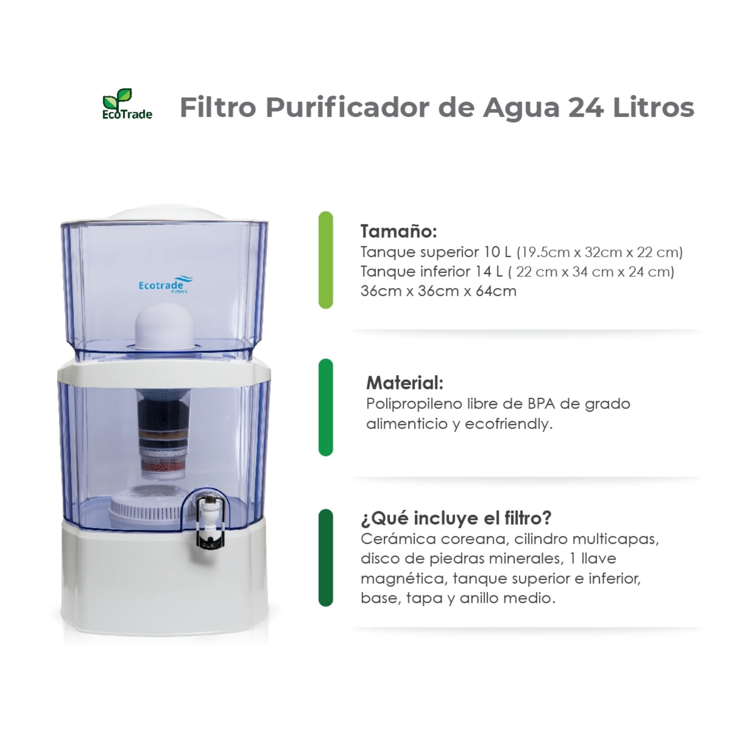 Filtro Purificador Agua Alcalina Doble Filtración, Ecotrade Filters