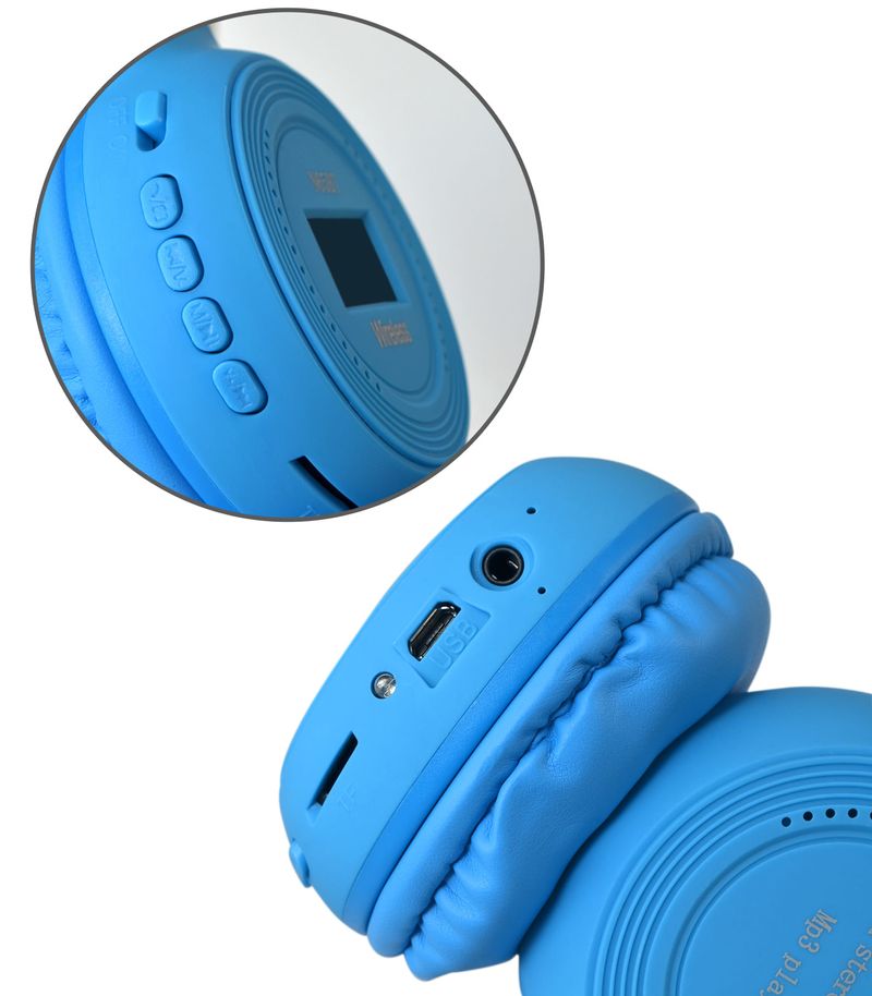 Diadema n65 bluetooth audifonos pantalla micro sd radio fm azul