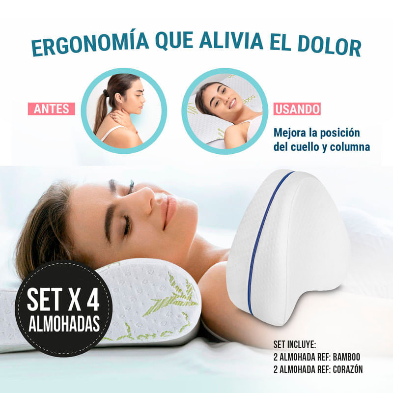 Set X4 2 Almohadas ortopedicas Bamboo 2 Cojines piernas