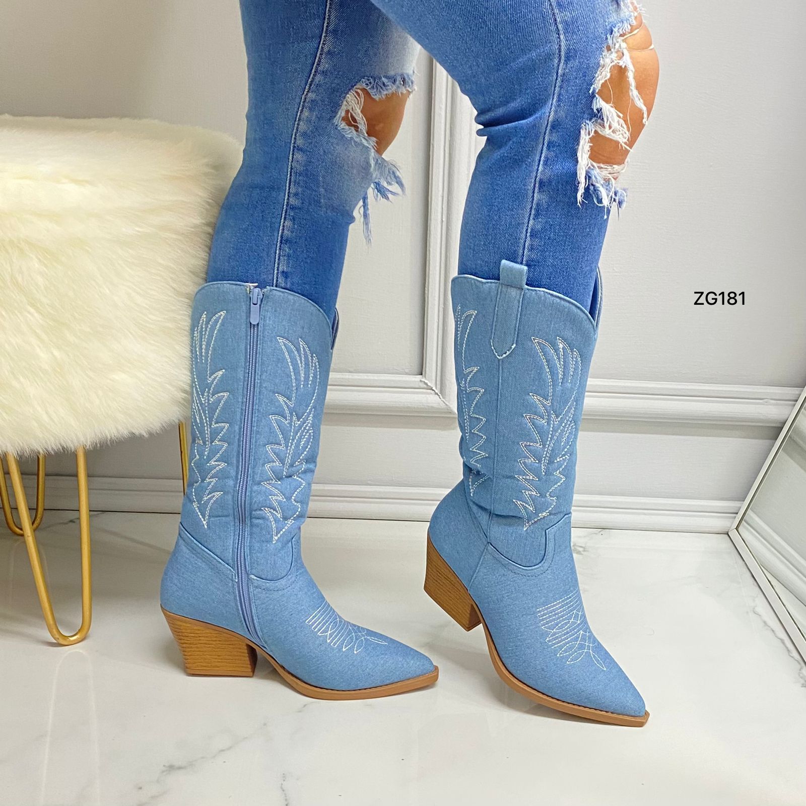Para Botas Jean Botas Cowboy Botas Medio Tacon Botas Vaqueras
