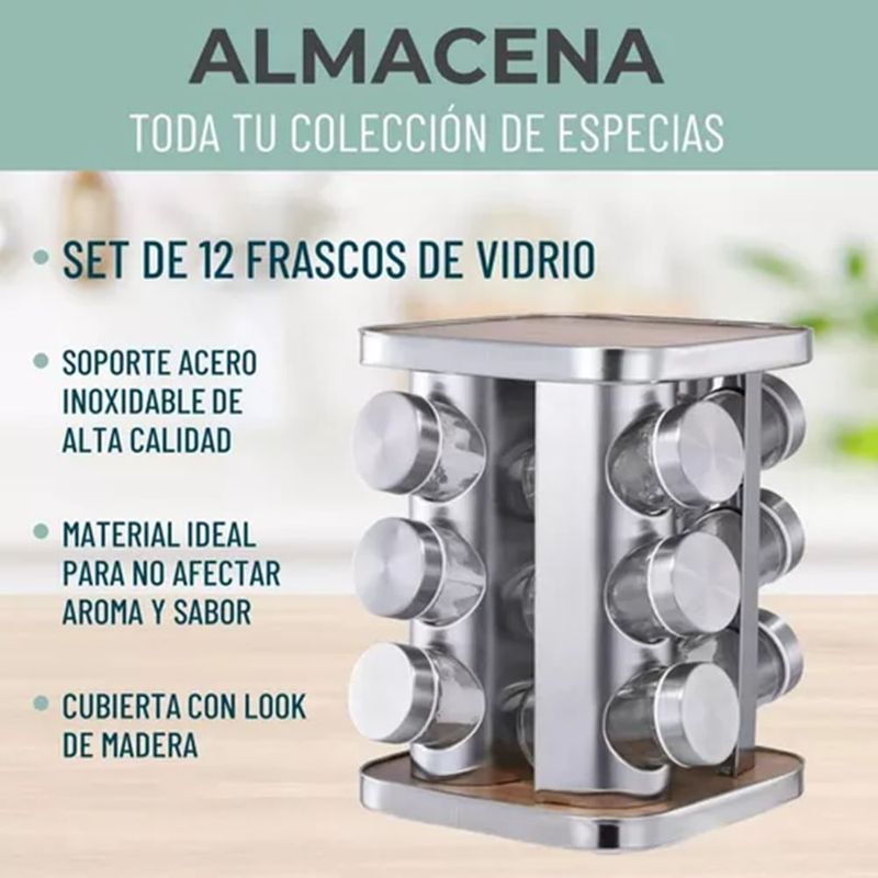 Especiero Cocina 8 Condimentos Giratorio Acero Inoxidable