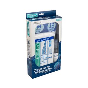CONJUNTO BIOSEGURIDAD COVID-19 ALFA SAFE (GEL ANTIBACTERIAL-12 PARES GUANTES-12 TAPABOCAS)