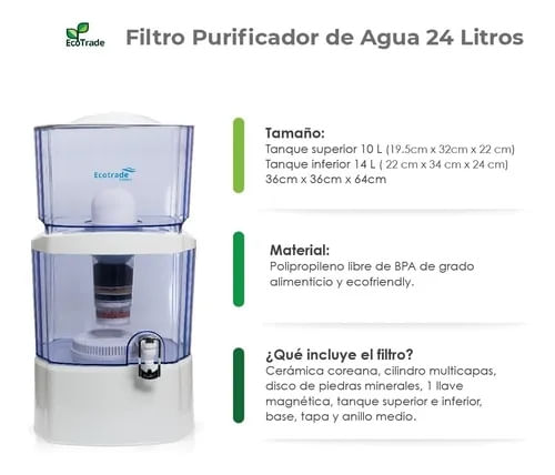 Filtro Purificador De Agua Bioenergetico 14 Lts 99.9% Pura