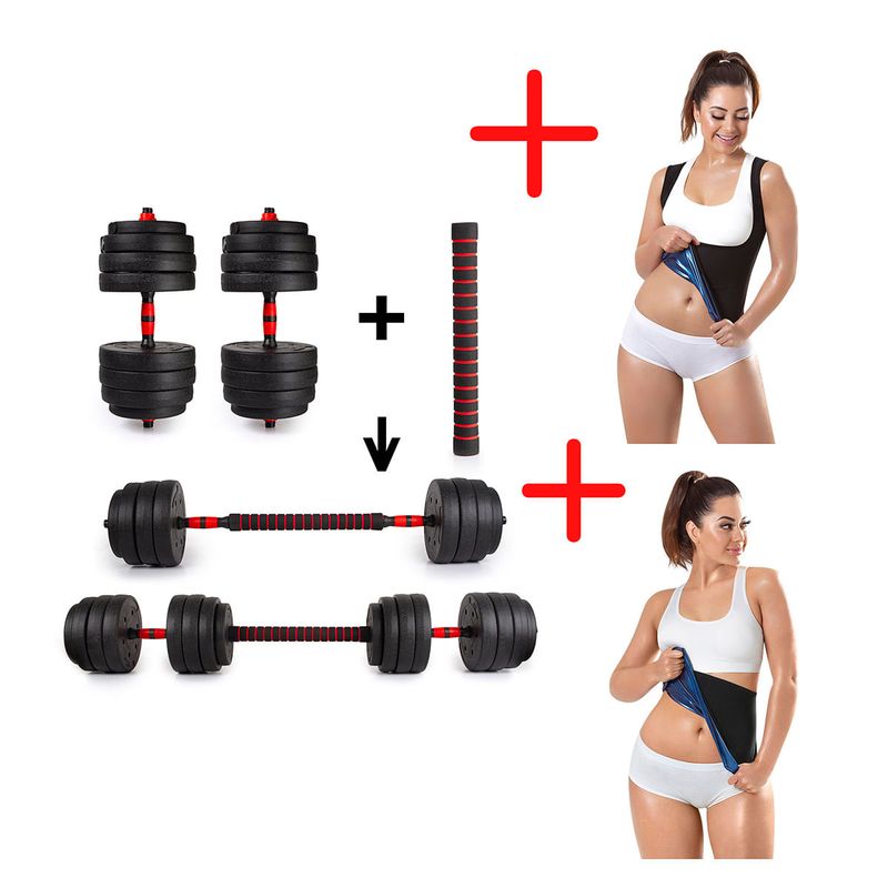 Kit/set Mancuernas 30kg Gym Pesas Con Barra Extra De Unión