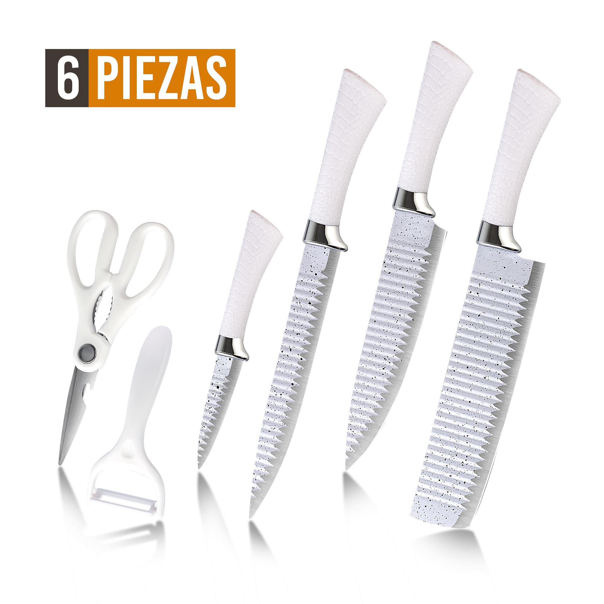 GENERICO Set De Cuchillos Cocina 6 Piezas + Pelador / Caja Cuchillos