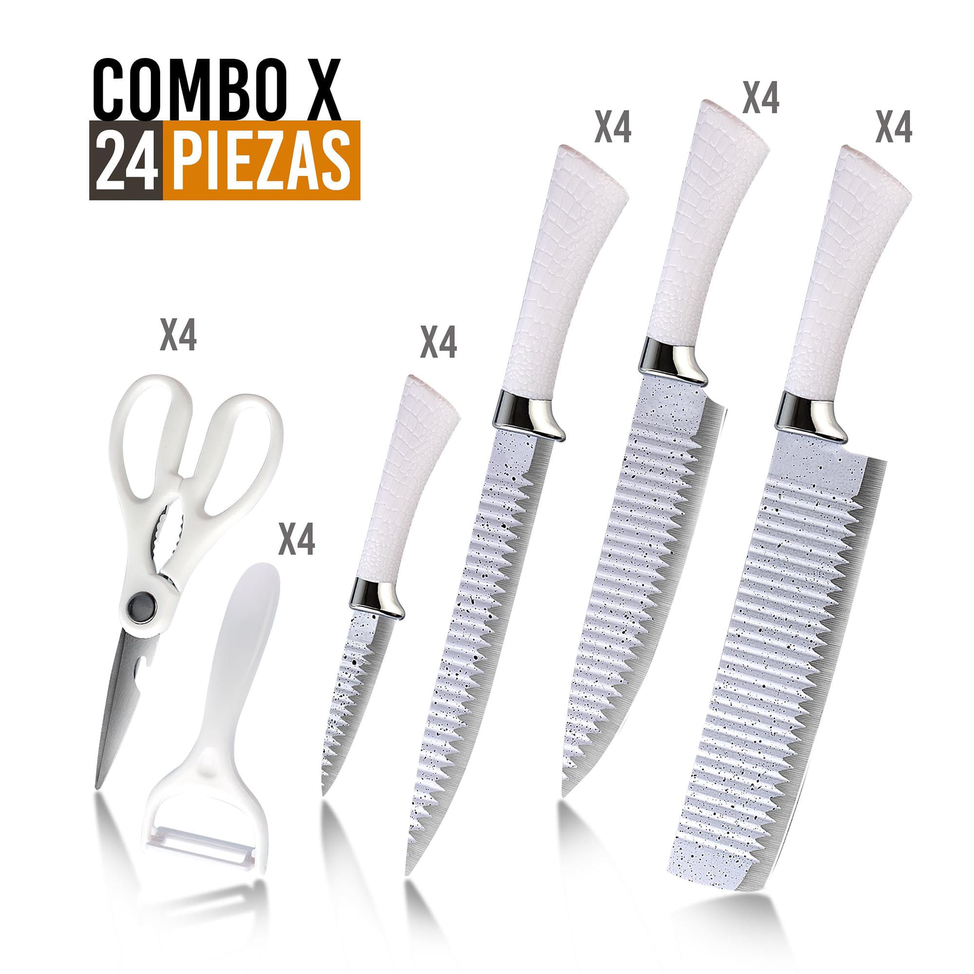 Set x4 Juegos de Cuchillos de Cocina + Pelador Papas CHEF MASTER