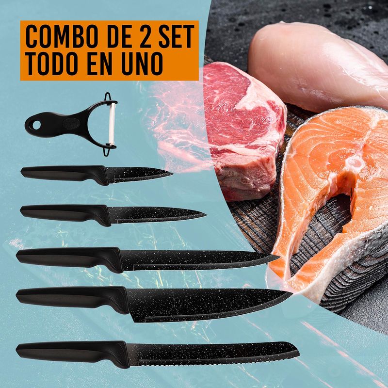 GENERICO Set De 6 Cuchillos Juego Cuchillos Cocina Tijera Pelador Premium