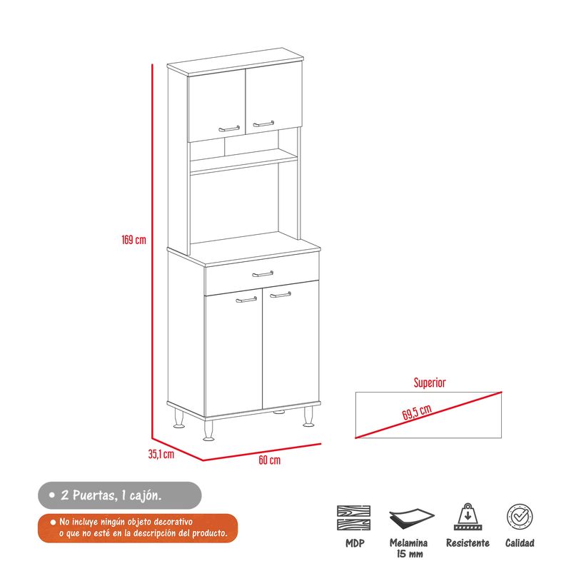 Alacena Della Blanco 60 cm con Cuatro Puertas y Un Cajón