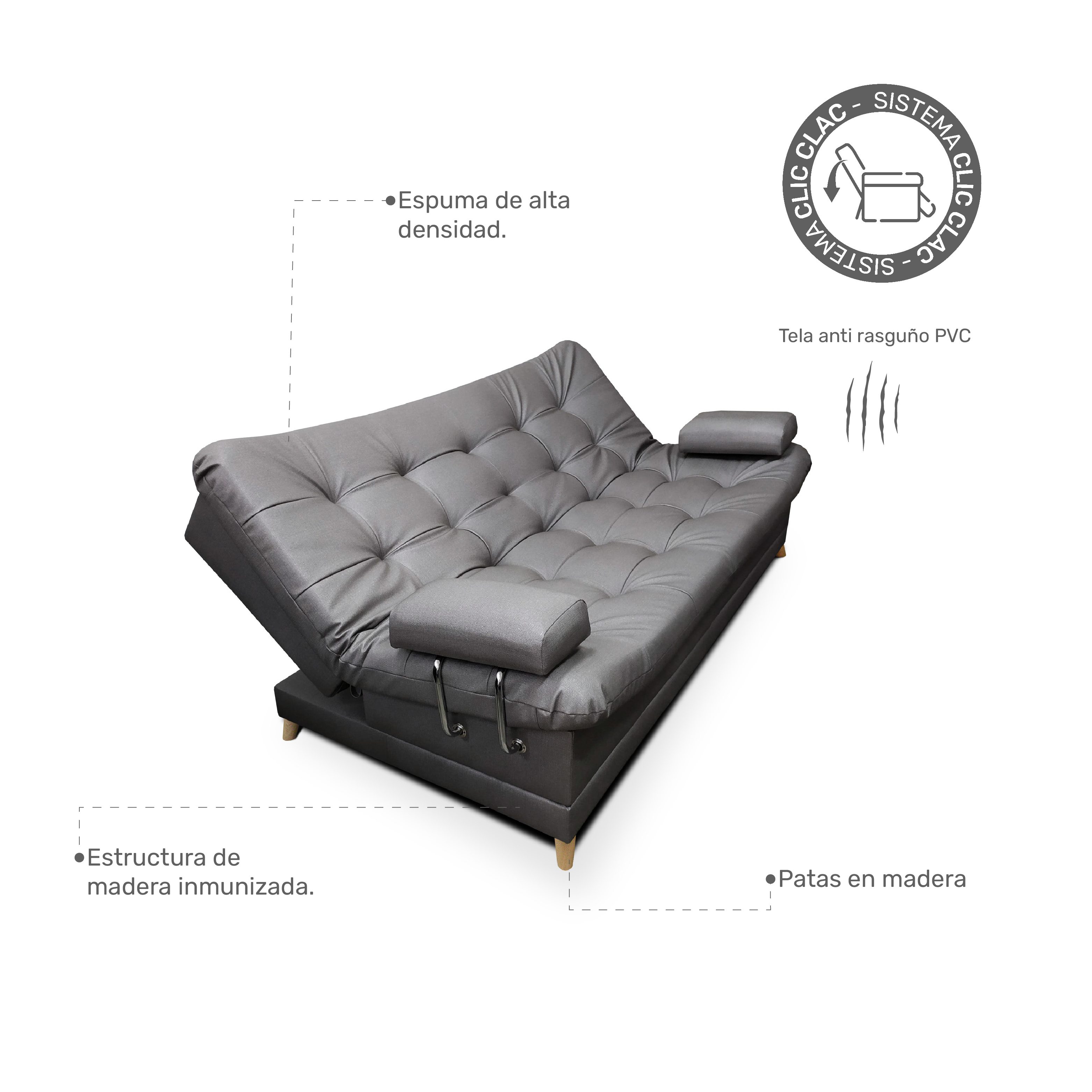 Sofa Cama Comfort Sistema clic clac en gris - Bertolini Colombia