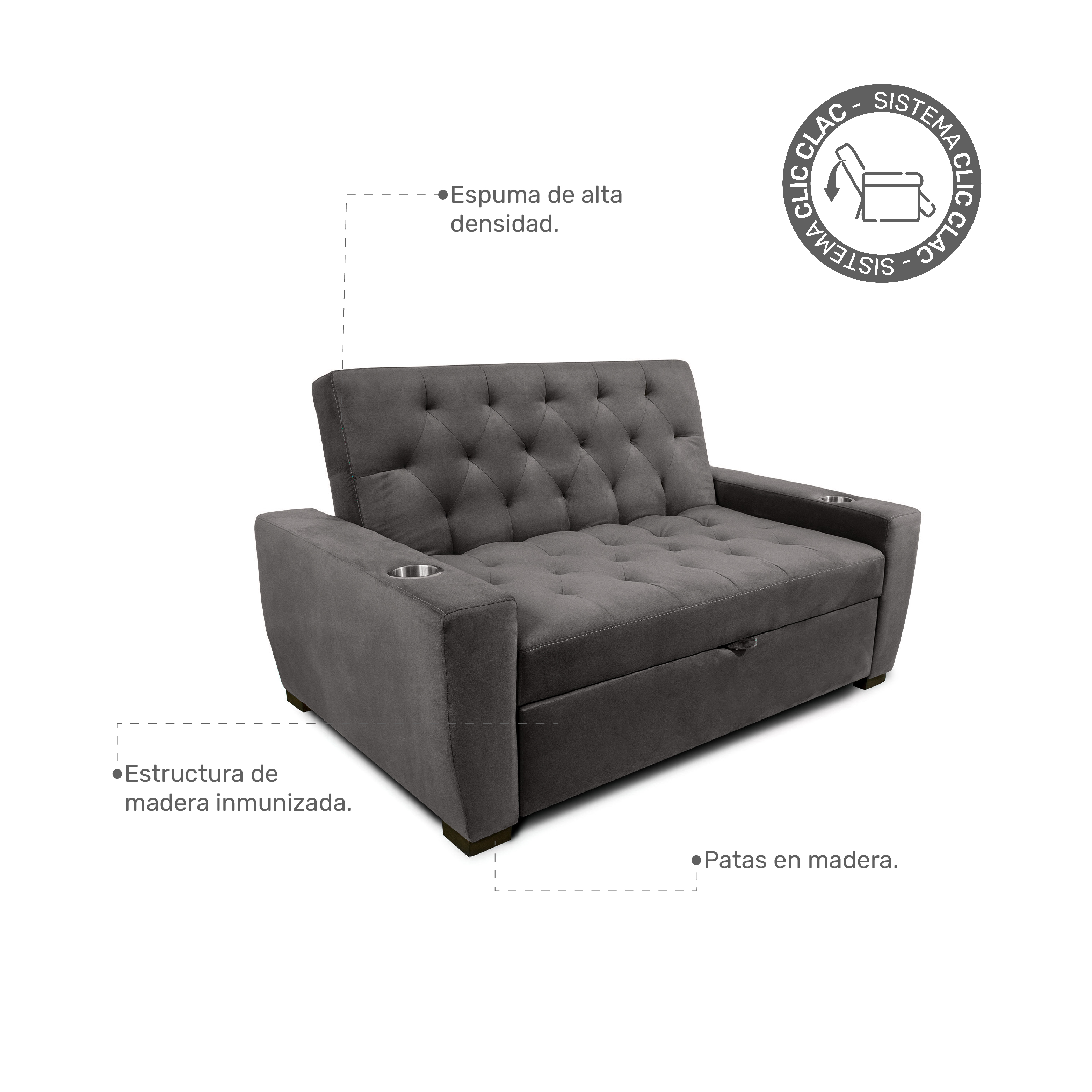 Sofá cama INDIVIDUAL ARSEN color gris siberia | MCHomes