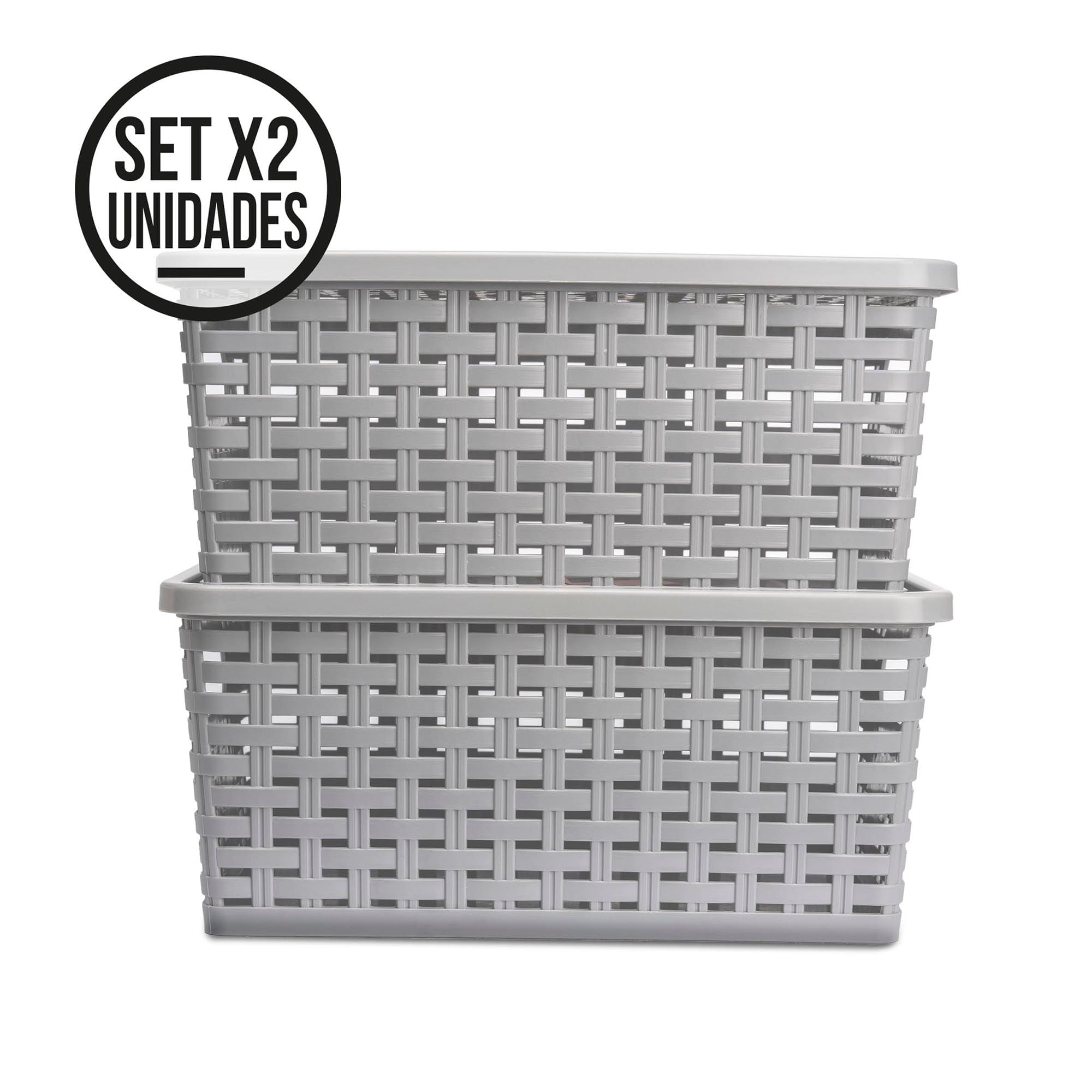 Set X6 Cajas organizadoras con tapa canasta mimbre plástico Gris
