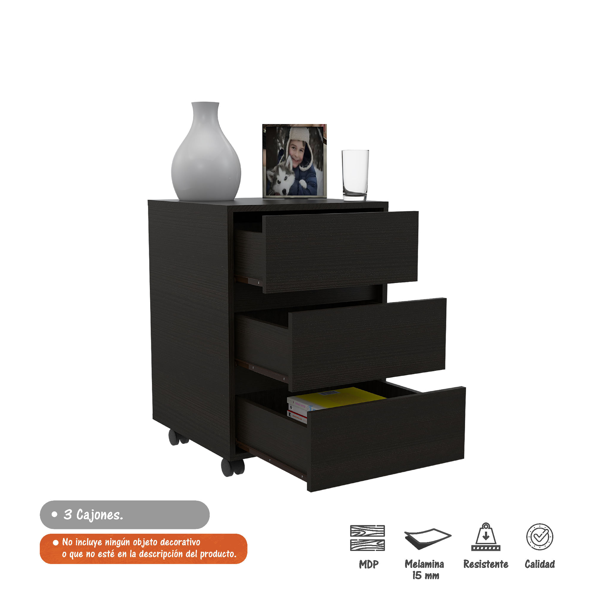 Cómoda cajonera 46cm en MDP 15mm 3 cajones Wengue