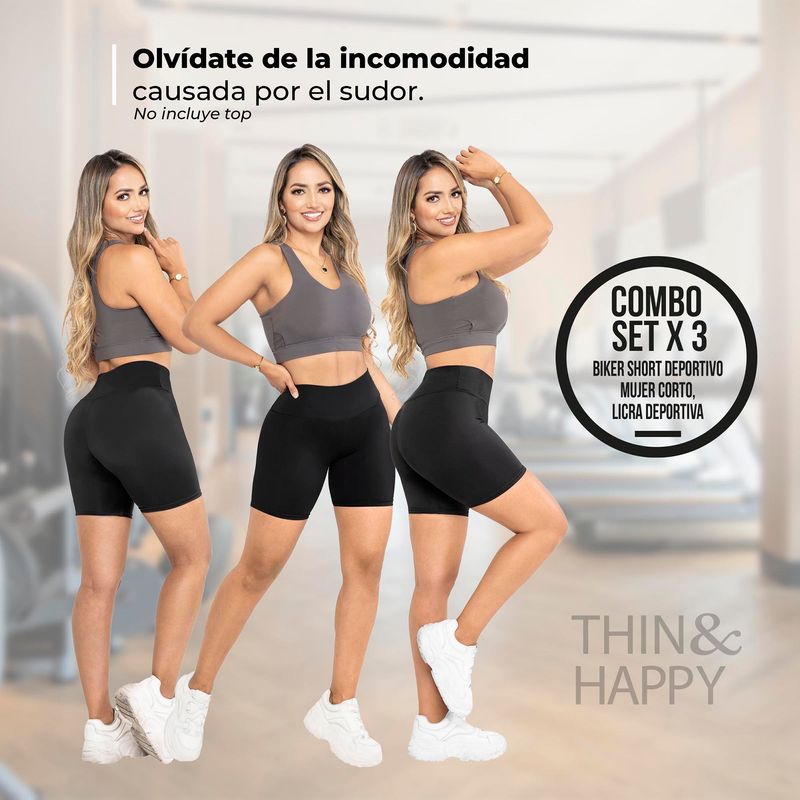 Combo X3: Biker Short deportivo mujer corto, licra deportiva