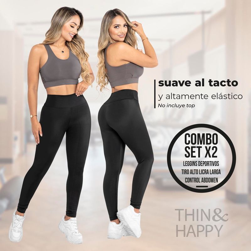 Combo X2: Leggins deportivos tiro alto licra larga control Abdomen